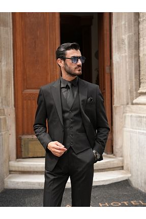 کت و شلوار مشکی مردانه یقه پرستوئی LONATOLİA - کد 790056050