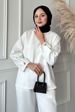 ست بالاتنه و پائین تنه حجاب سفید زنانه رگولار InStyle - کد 870016714