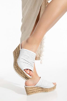 دمپائی سفید زنانه چرم خالص ANALİN SHOES - کد 833088218