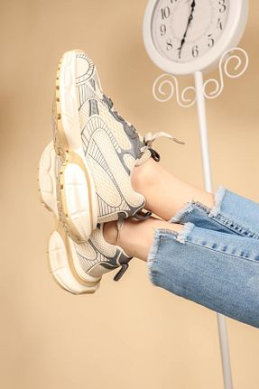 کفش اسنیکر بژ زنانه بند دار Birikon - کد 819362138