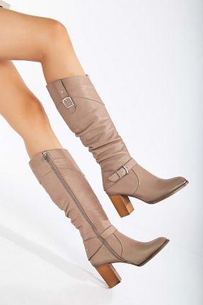 چکمه طوسی زنانه چرم خالص ANALİN SHOES - کد 866281230