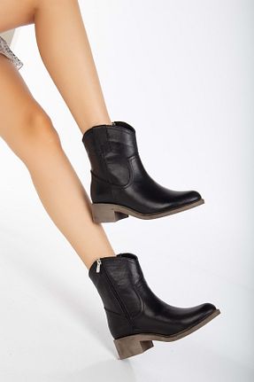 بوت / نیم بوت مشکی زنانه چرم خالص ANALİN SHOES - کد 861255734
