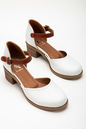 صندل سفید زنانه پاشنه ضخیم ANALİN SHOES - کد 824508015