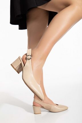 کفش پاشنه بلند کلاسیک بژ زنانه چرم خالص ANALİN SHOES - کد 832122148