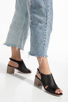 صندل مشکی زنانه پاشنه ضخیم ANALİN SHOES - کد 832136928