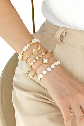 دستبند استیل (فولاد) طلائی زنانه استیل (فولاد) Çlk Accessories - کد 870036426