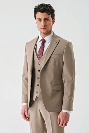 کت و شلوار قهوه ای مردانه یقه کتی İmza - کد 816705633