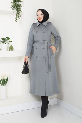 پالتو پشمی حجاب طوسی زنانه رگولار Doque - کد 870047721