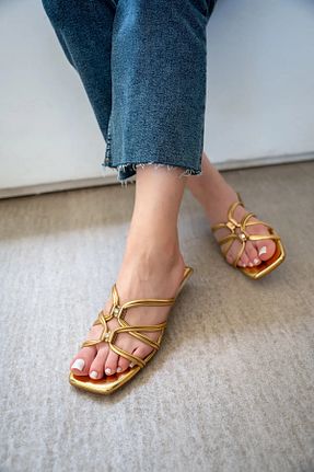 دمپائی طلائی زنانه پاشنه نازک LAMİNTA - کد 838811454