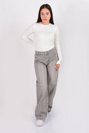 شلوار جین طوسی زنانه پاچه گشاد LACARINO - کد 870098308