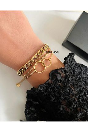 دستبند استیل (فولاد) طلائی زنانه استیل ضد زنگ SERAMOR - کد 870131387