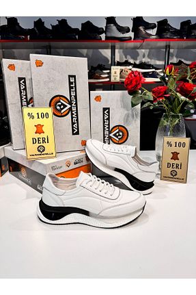 کفش اسنیکر سفید مردانه چرم اصل SPORT SHOES CENTER - کد 870138966