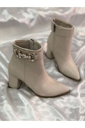 بوت / نیم بوت بژ زنانه چرم مصنوعی Hg Ayakkabı - کد 870236550