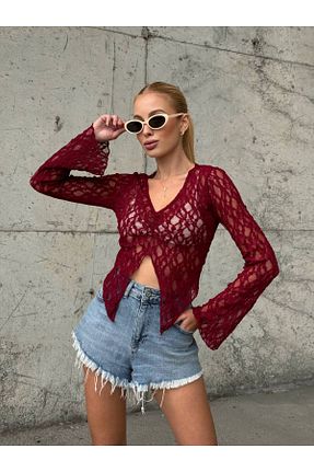 بلوز زرشکی زنانه اسلیم فیت ELBEY - کد 870239089