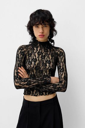 تیشرت مشکی زنانه Relaxed Bershka - کد 870303969