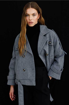 پالتو پشمی حجاب طوسی زنانه Relaxed Hooopstore - کد 870335498