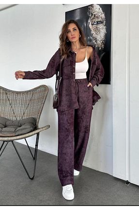 ست بالاتنه و پائین تنه زرشکی زنانه بافت EGZOTİK ASORTİK - کد 870352919