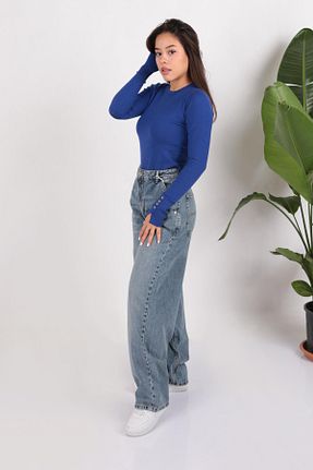 شلوار جین آبی زنانه پاچه پهن LACARINO - کد 870368321