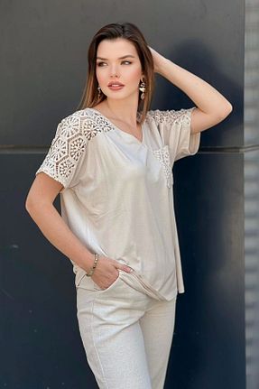 بلوز سایز بزرگ بژ زنانه سایز بزرگ aytemas - کد 837829433