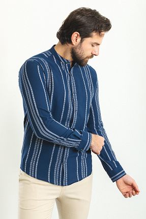 پیراهن سرمه ای مردانه اسلیم فیت Mcr - کد 637257441