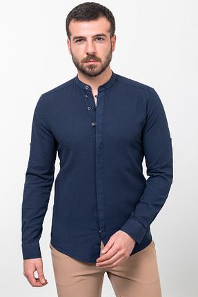 پیراهن سرمه ای مردانه اسلیم فیت Mcr - کد 687021387