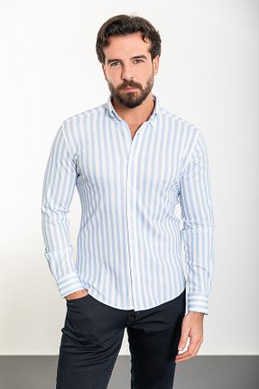 پیراهن آبی مردانه اسلیم فیت Mcr - کد 813891724
