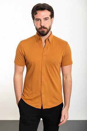 پیراهن قهوه ای مردانه اسلیم فیت Mcr - کد 813892207