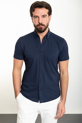 پیراهن سرمه ای مردانه اسلیم فیت Mcr - کد 813893037