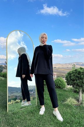 ست بالاتنه و پائین تنه حجاب مشکی زنانه رگولار Lamia Giyim - کد 870485397