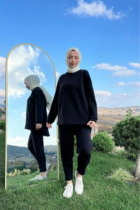 ست بالاتنه و پائین تنه حجاب مشکی زنانه رگولار Lamia Giyim - کد 870485397