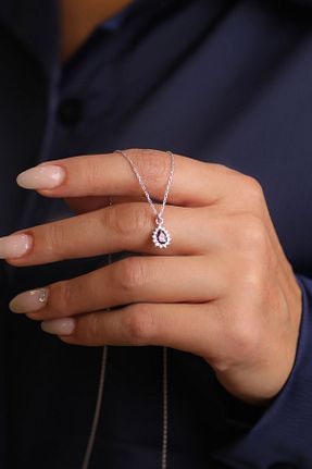 گردنبند نقره بنفش زنانه 925 عیار Kiriş Gümüş - کد 845824538