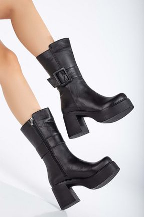 چکمه مشکی زنانه چرم خالص ANALİN SHOES - کد 868013968