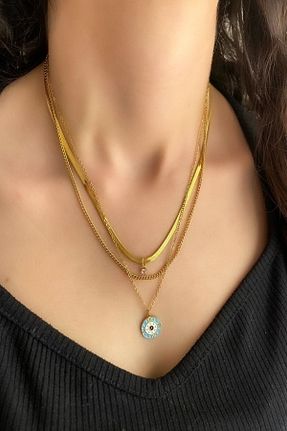 گردنبند استیل ( فولاد ) طلائی زنانه استیل (فولاد) DEMOKAN - کد 870514947
