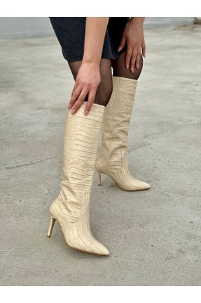 چکمه بژ زنانه چرم مصنوعی moderno shoes - کد 870511768