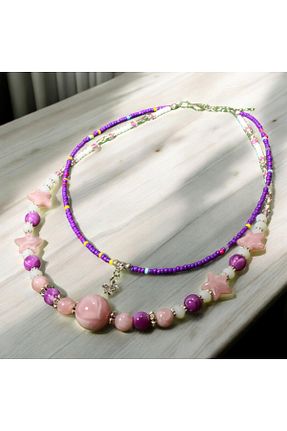 گردنبند جواهر صورتی زنانه منجق etniko - کد 870540802