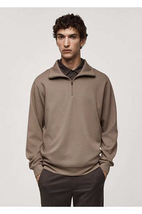 سوئیشرت قهوه ای مردانه ساده MANGO Man - کد 870630489