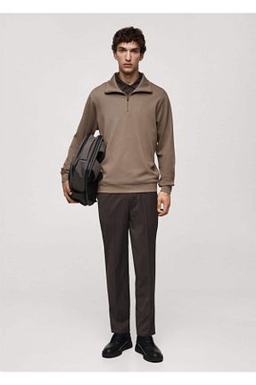 سوئیشرت قهوه ای مردانه ساده MANGO Man - کد 870630489