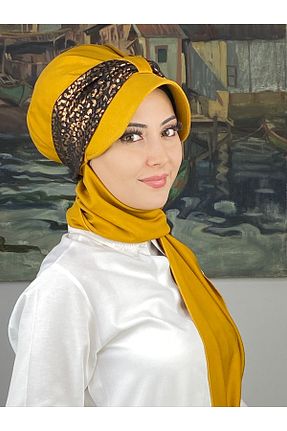 روسری زرد پنبه پلی استر BUTİKAMBAR - کد 870647440