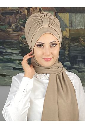 روسری بژ کرپ BUTİKAMBAR - کد 870649573