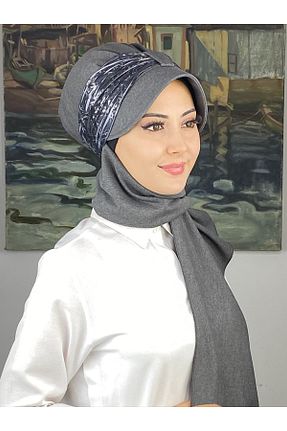 روسری طوسی پنبه پلی استر BUTİKAMBAR - کد 870647462
