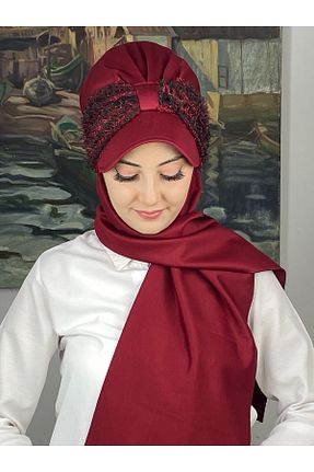روسری زرشکی پنبه پلی استر BUTİKAMBAR - کد 870647459