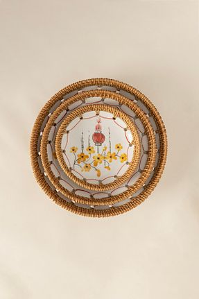 کاسه و بشقاب دکوراتیو زرد چوب Koza Home - کد 870738602