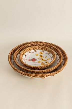 کاسه و بشقاب دکوراتیو زرد چوب Koza Home - کد 870738602