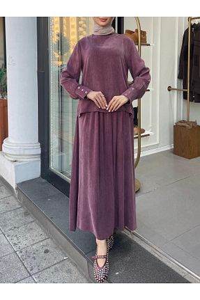 ست بالاتنه و پائین تنه بنفش زنانه بافتنی Cloche - کد 870739876
