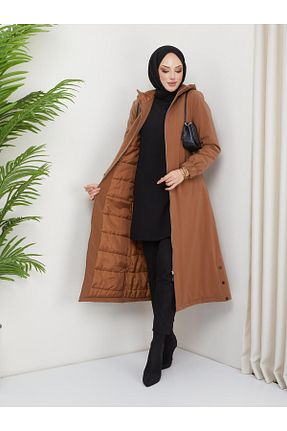 پالتو پشمی حجاب قهوه ای زنانه رگولار Doque - کد 793898870