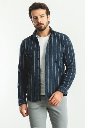 پیراهن سرمه ای مردانه اسلیم فیت Mcr - کد 381538411