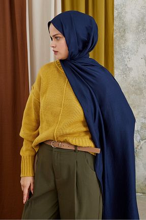 شال سرمه ای زنانه پنبه ای Modakaşmir - کد 870854599