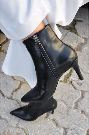 بوت / نیم بوت مشکی زنانه چرم مصنوعی SİBA SHOES - کد 870928361