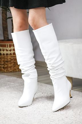 چکمه سفید زنانه چرم مصنوعی asmi shoes - کد 870926397