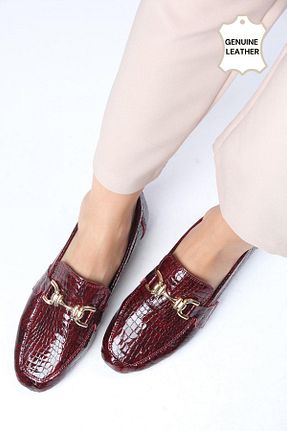 کفش لوفر زرشکی زنانه چرم خالص Mio Gusto - کد 855722550